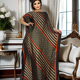 Plus Size Women's Geometric Print Maxi Kaftan – Batwing Sleeve, Round Neck - Free Delivery Worldwide only at Flexi Africa